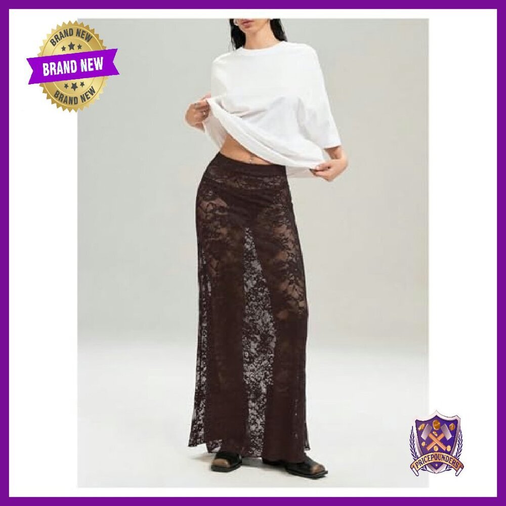 Sheer Mesh Lace Maxi Skirt Y2K See Through Flowy Long Skirt - Picture 5 of 6